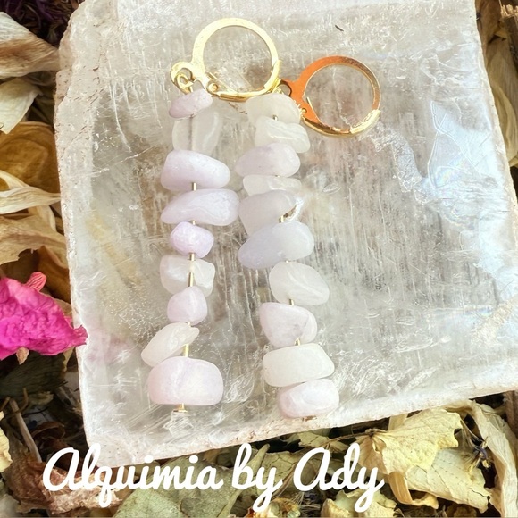 White jade stones beaded gold earrings